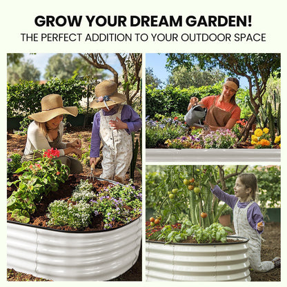 Oval Raised Garden Bed 2.4 x 0.8m, Corrugated Metal, Light Grey