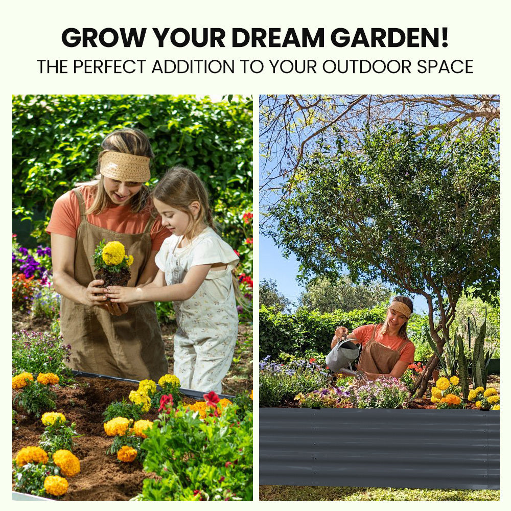 Rectangular 2.4 x 0.9m Corrugated Metal Raised Garden Bed with Ground Stakes