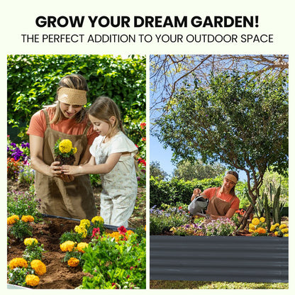 Rectangular 2.4 x 0.9m Corrugated Metal Raised Garden Bed with Ground Stakes