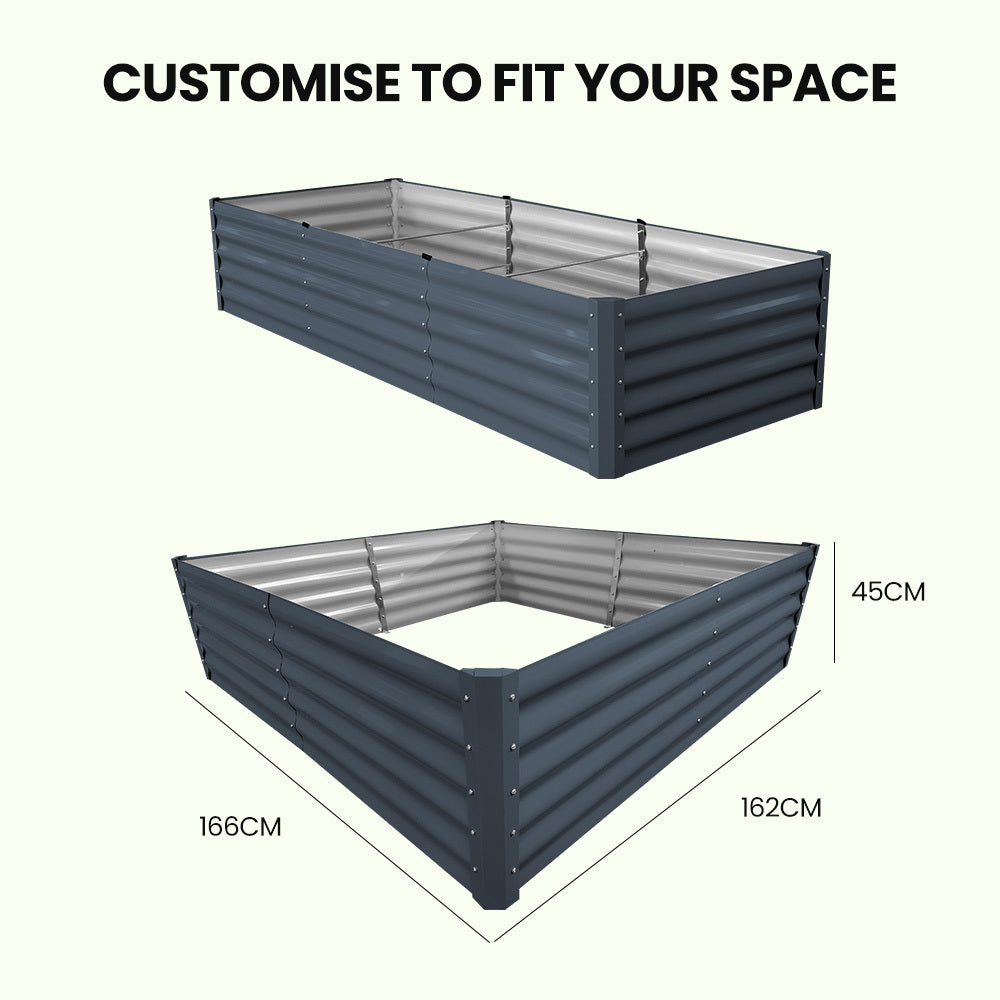 Rectangular 2.4 x 0.9m Corrugated Metal Raised Garden Bed with Ground Stakes