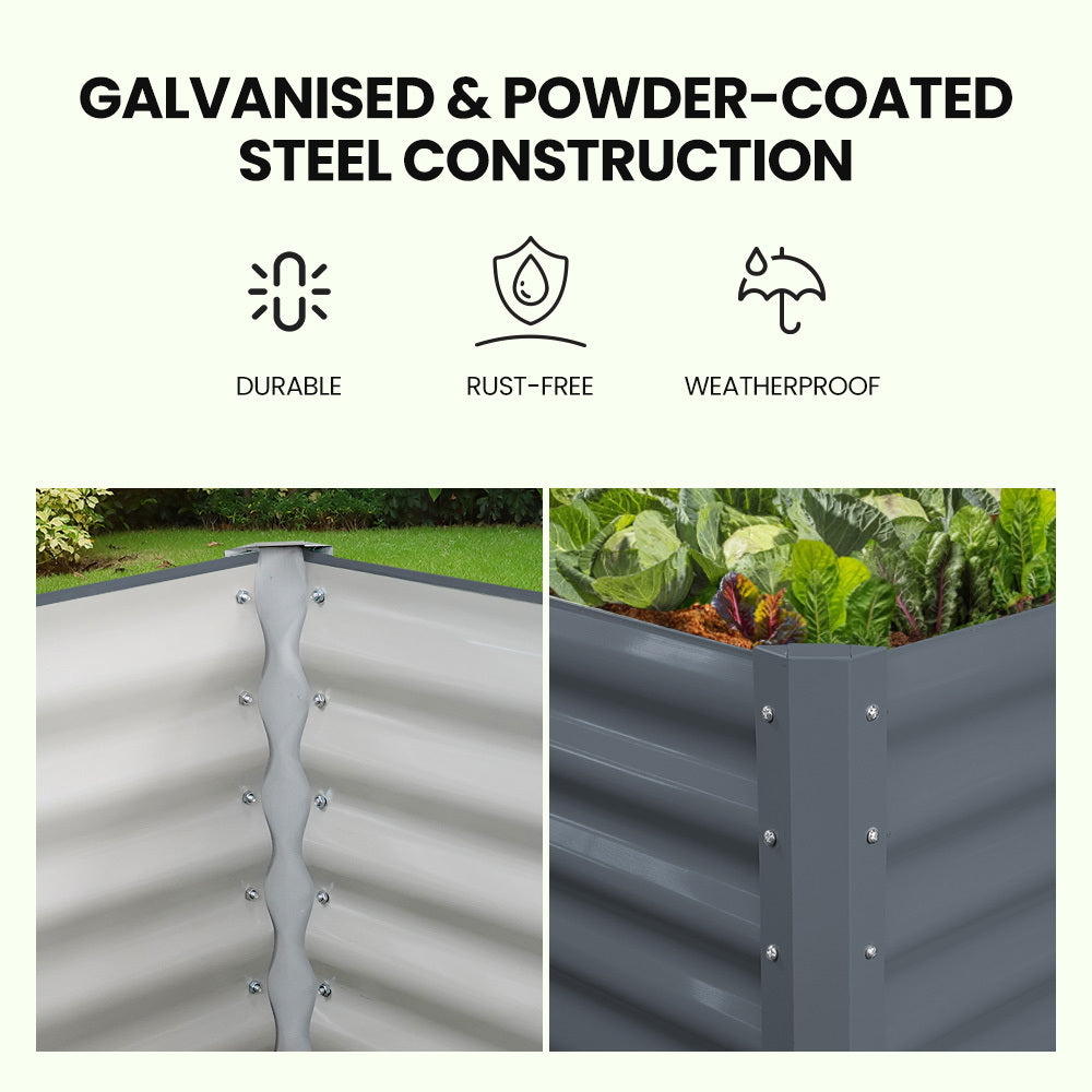 Rectangular 2.4 x 0.9m Corrugated Metal Raised Garden Bed with Ground Stakes