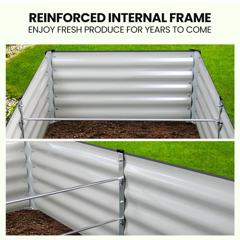 Rectangular 2.4 x 0.9m Corrugated Metal Raised Garden Bed with Ground Stakes