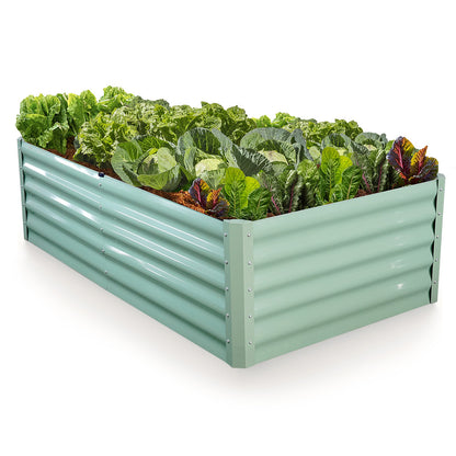 180 x 90cm Raised Metal Garden Bed with Stakes, Corrugated Steel, Light Green