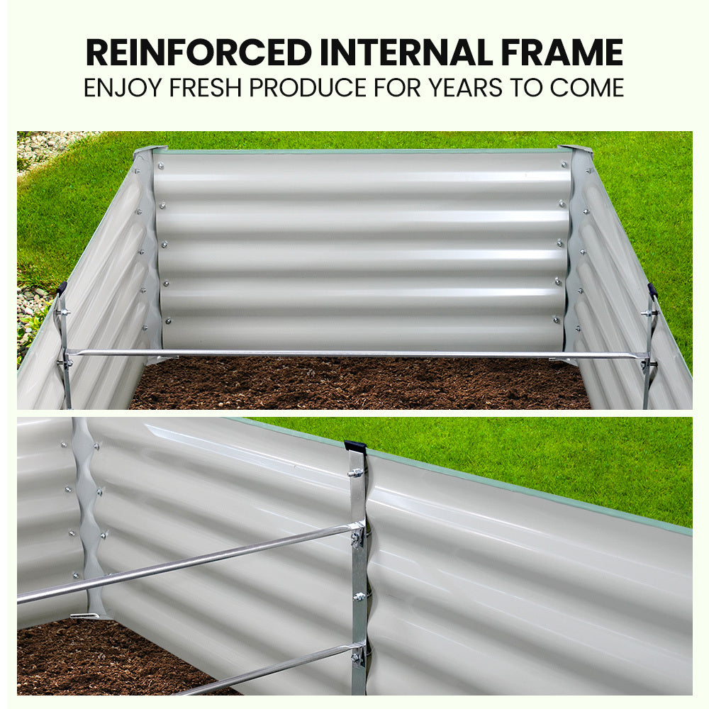 180 x 90cm Raised Metal Garden Bed with Stakes, Corrugated Steel, Light Green