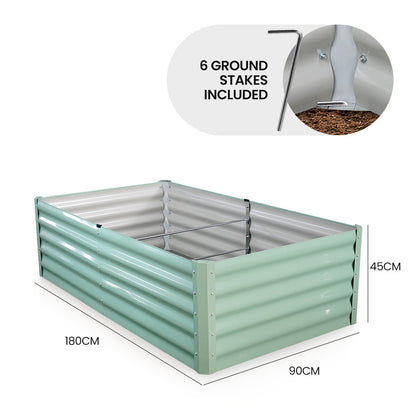 180 x 90cm Raised Metal Garden Bed with Stakes, Corrugated Steel, Light Green