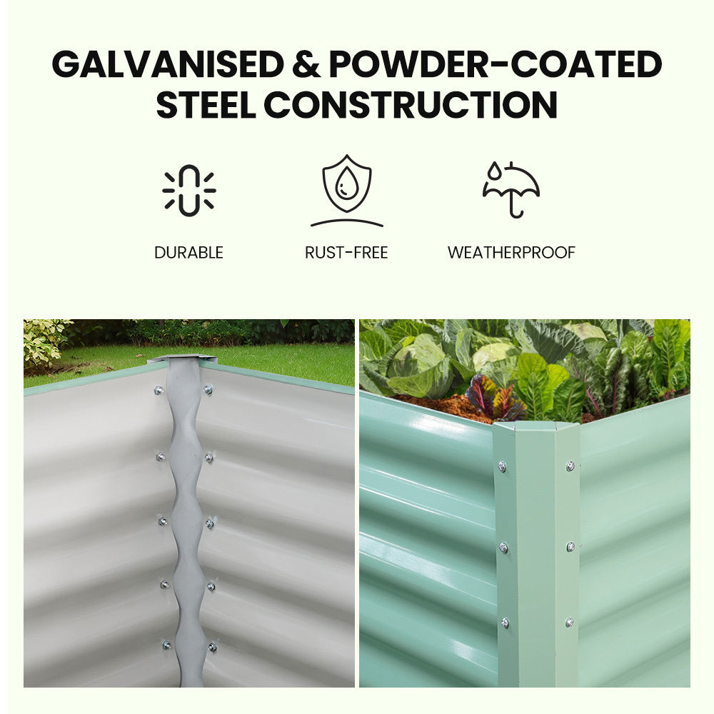 240 x 90cm Rectangular Raised Garden Bed, Corrugated Metal with Stakes