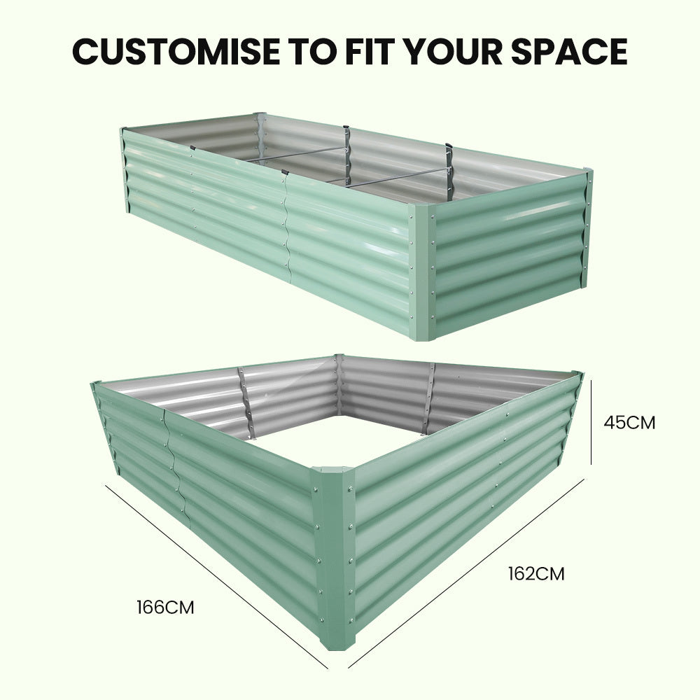 240 x 90cm Rectangular Raised Garden Bed, Corrugated Metal with Stakes