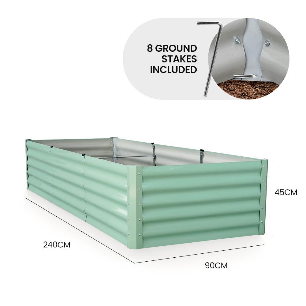 240 x 90cm Rectangular Raised Garden Bed, Corrugated Metal with Stakes
