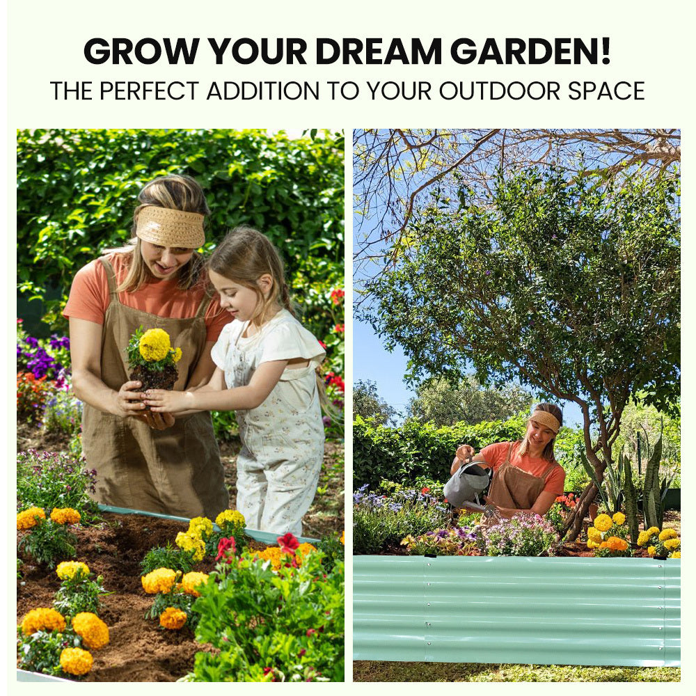 240 x 90cm Rectangular Raised Garden Bed, Corrugated Metal with Stakes