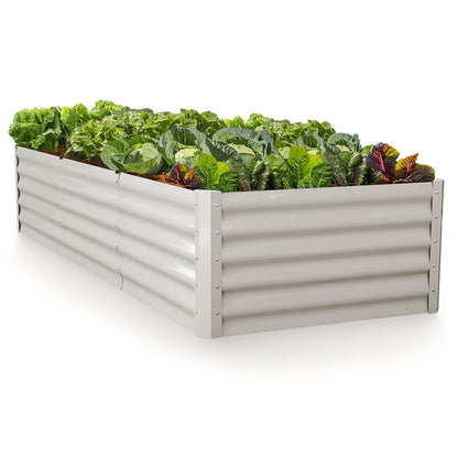 240 x 90cm Rectangular Metal Raised Garden Bed with Ground Stakes, Light Grey