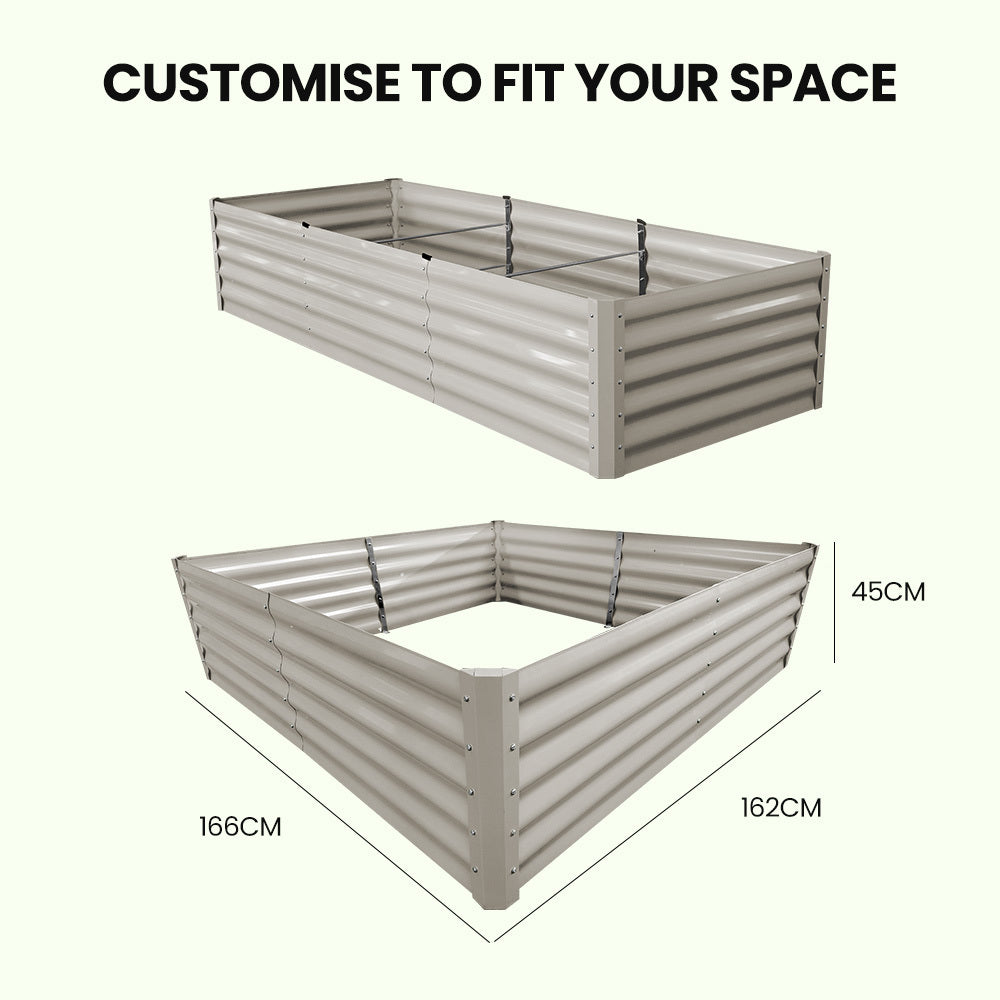 240 x 90cm Rectangular Metal Raised Garden Bed with Ground Stakes, Light Grey