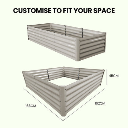 240 x 90cm Rectangular Metal Raised Garden Bed with Ground Stakes, Light Grey