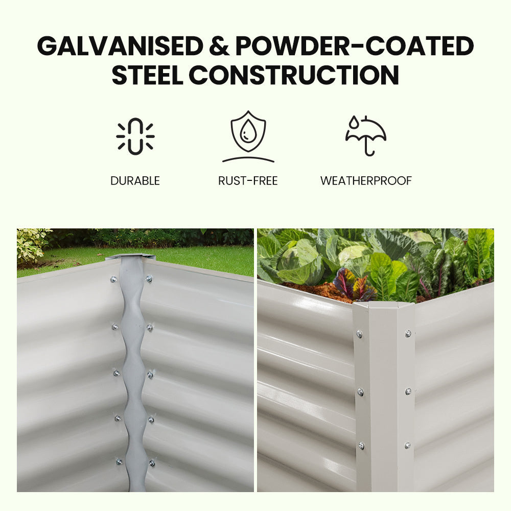 240 x 90cm Rectangular Metal Raised Garden Bed with Ground Stakes, Light Grey