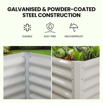 240 x 90cm Rectangular Metal Raised Garden Bed with Ground Stakes, Light Grey
