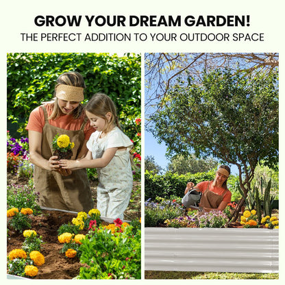 240 x 90cm Rectangular Metal Raised Garden Bed with Ground Stakes, Light Grey