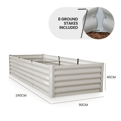 240 x 90cm Rectangular Metal Raised Garden Bed with Ground Stakes, Light Grey