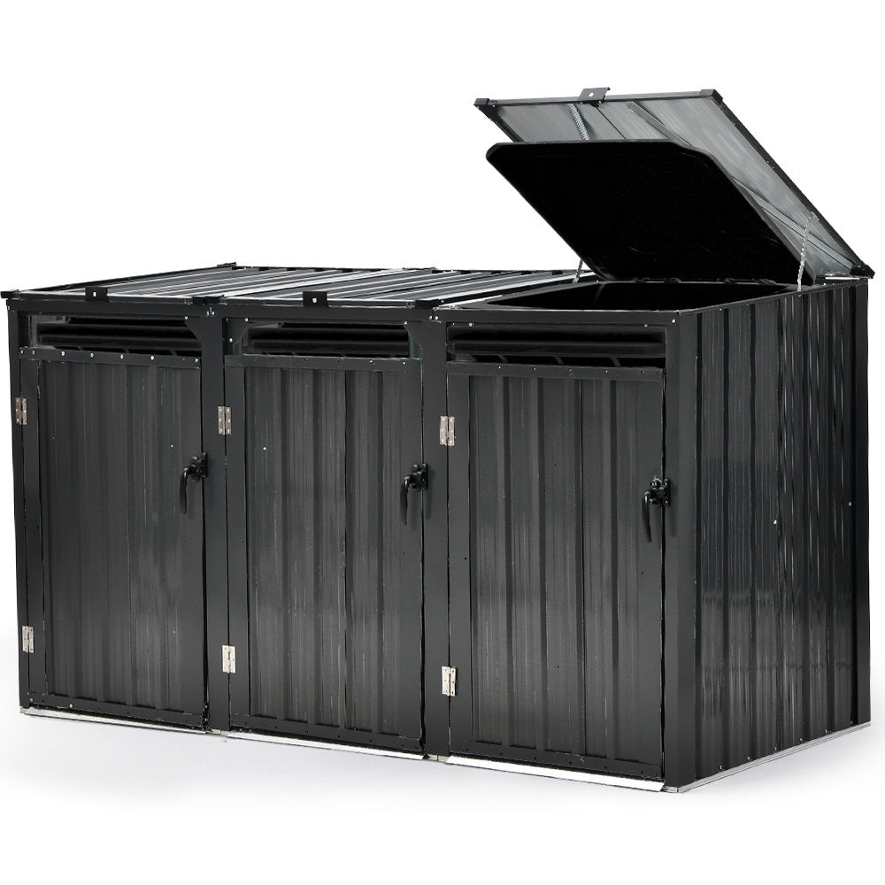 Triple Steel Wheelie Bin Storage Shed with 3 Doors - Fits 240L Bins (1.2m)