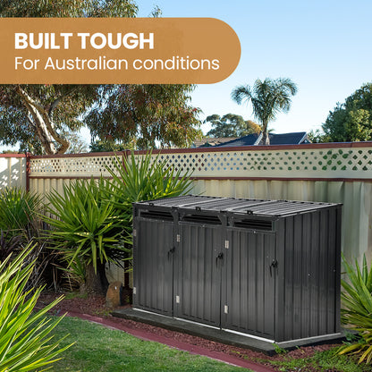 Triple Steel Wheelie Bin Storage Shed with 3 Doors - Fits 240L Bins (1.2m)