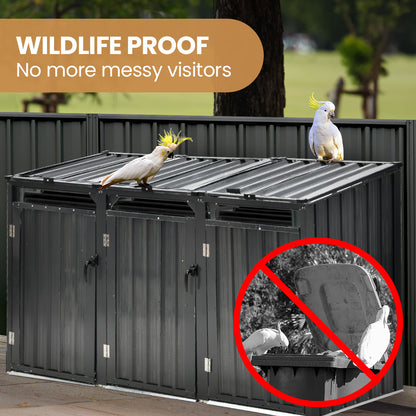 Triple Steel Wheelie Bin Storage Shed with 3 Doors - Fits 240L Bins (1.2m)