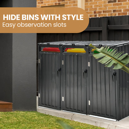 Triple Steel Wheelie Bin Storage Shed with 3 Doors - Fits 240L Bins (1.2m)