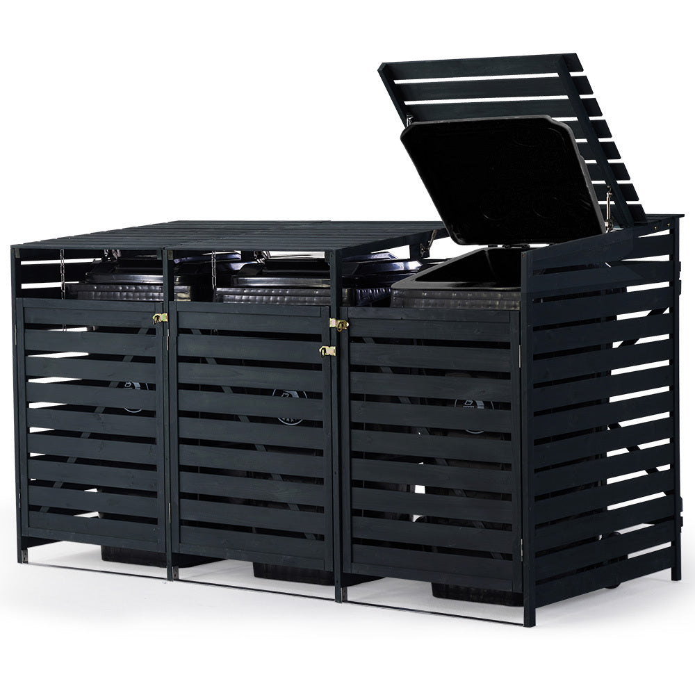 Triple Wood Bin Shed with Auto-Opening Design for Three 240L Wheelie Bins