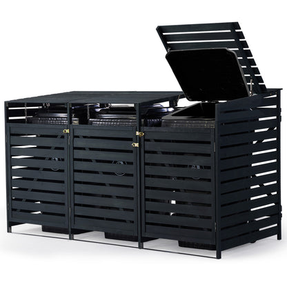 Triple Wood Bin Shed with Auto-Opening Design for Three 240L Wheelie Bins