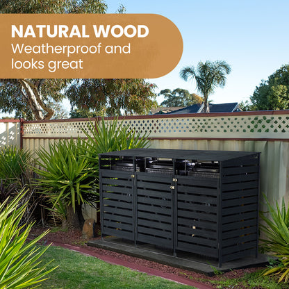 Triple Wood Bin Shed with Auto-Opening Design for Three 240L Wheelie Bins