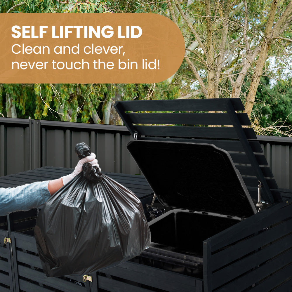 Triple Wood Bin Shed with Auto-Opening Design for Three 240L Wheelie Bins