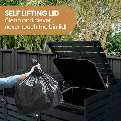 Triple Wood Bin Shed with Auto-Opening Design for Three 240L Wheelie Bins