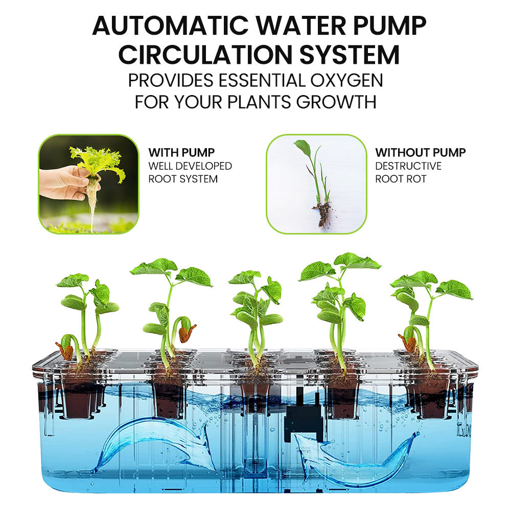 12 Pod Hydroponic Indoor Garden System with Bamboo Frame & LED Lights