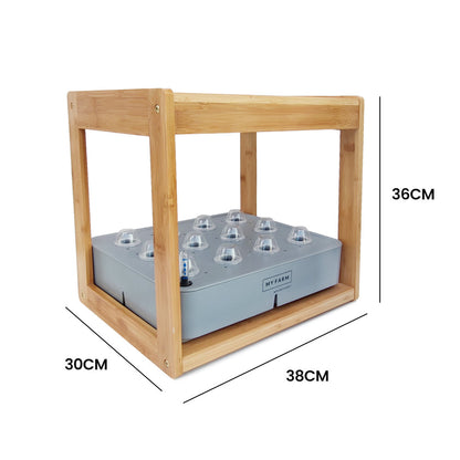 12 Pod Hydroponic Indoor Garden System with Bamboo Frame & LED Lights