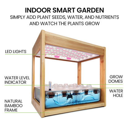 12 Pod Hydroponic Indoor Garden System with Bamboo Frame & LED Lights