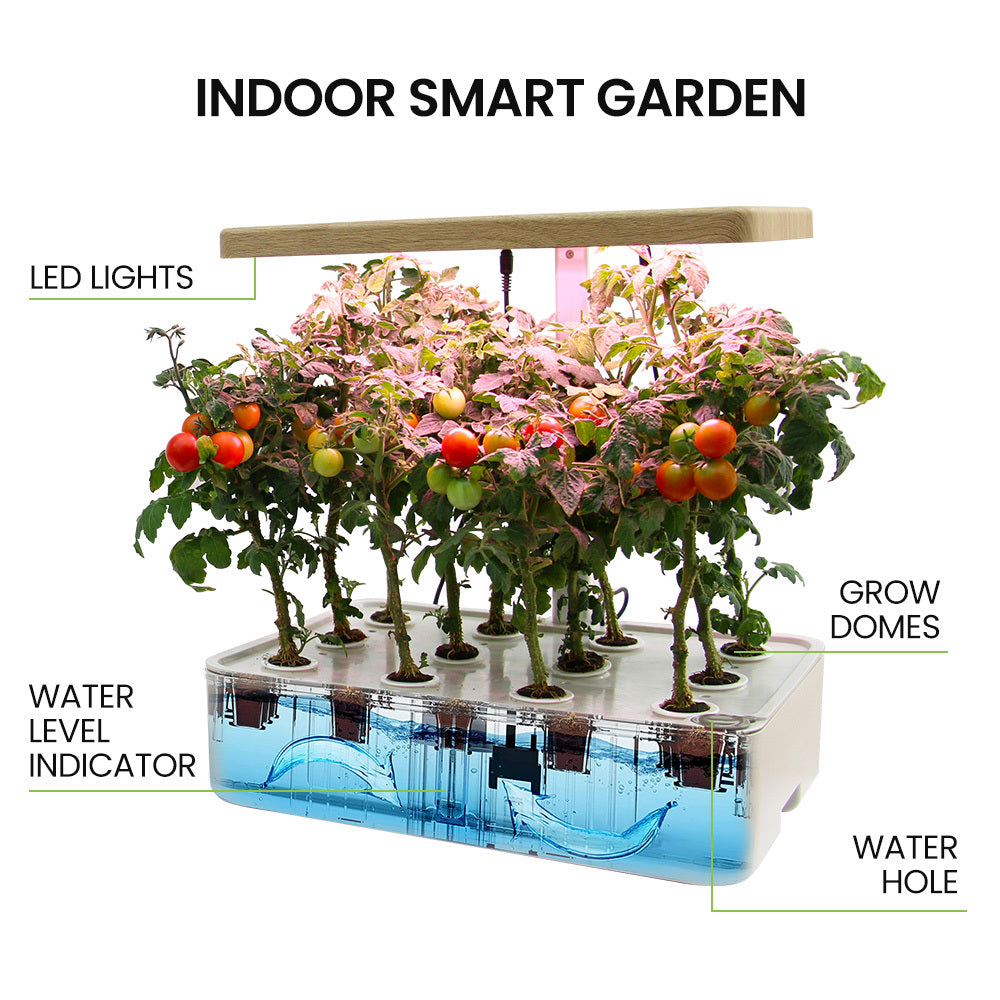12-Pod Indoor Hydroponic System with LED Lights & Pump, Water Level Window