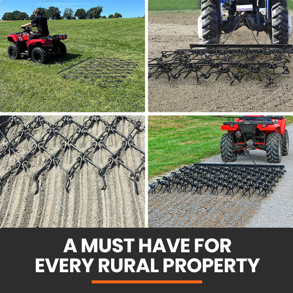 1.4m Wide Tow Behind Drag Harrow Rake for Lawn Tractor & Pasture Maintenance