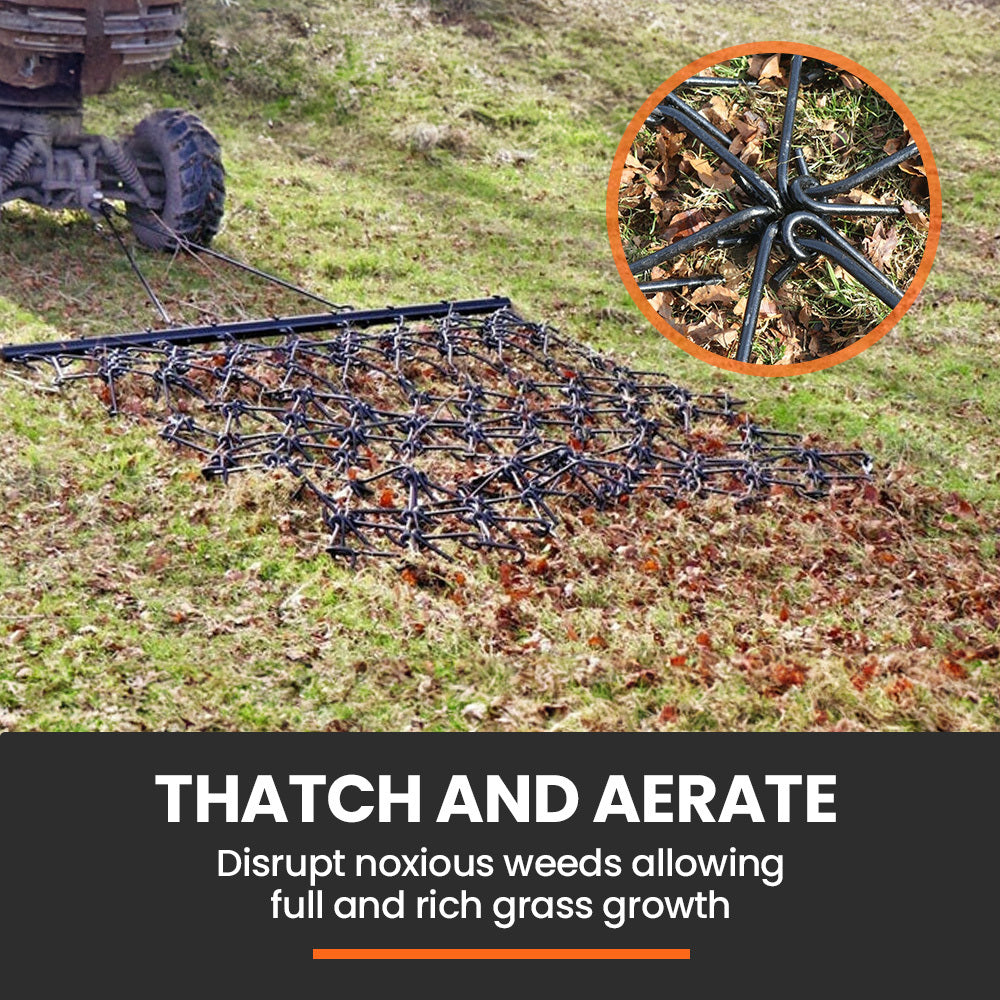 1.4m Wide Tow Behind Drag Harrow Rake for Lawn Tractor & Pasture Maintenance