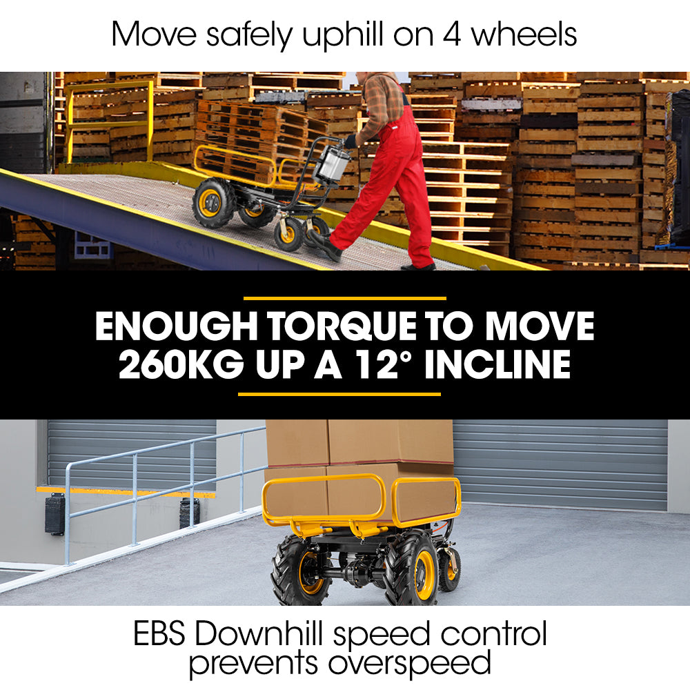 40V Battery Utility Cart, 300kg Load Capacity, 0.4m Front Tyres, Robust Build