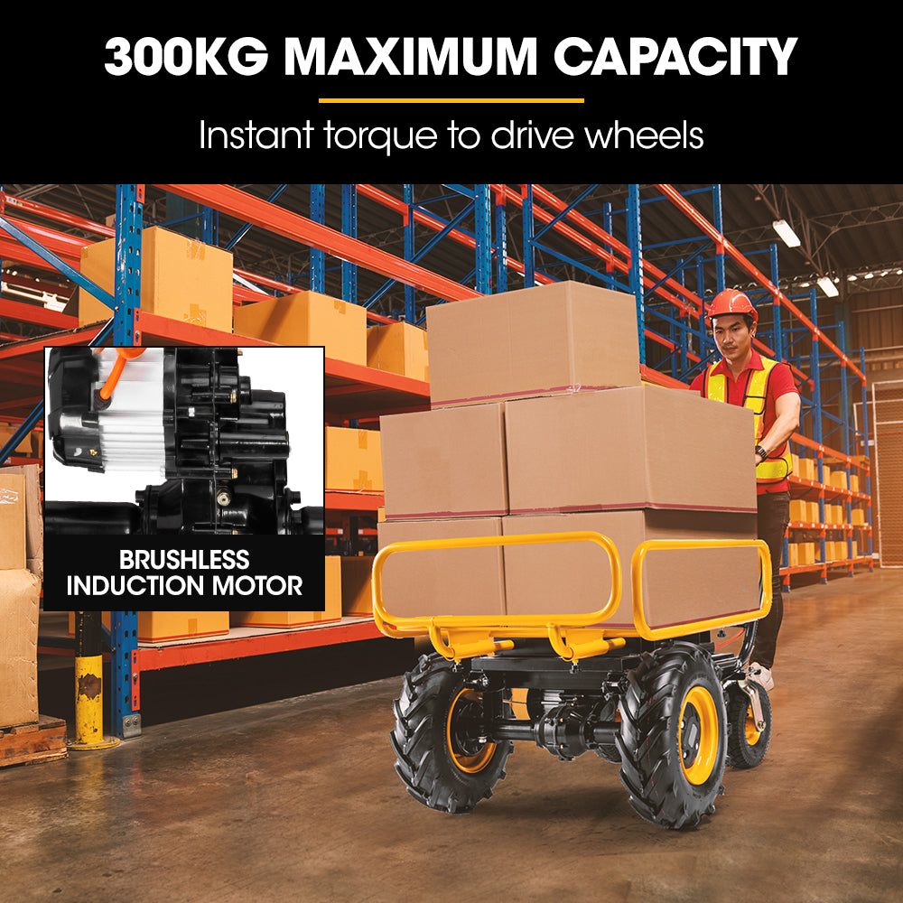 40V Battery Utility Cart, 300kg Load Capacity, 0.4m Front Tyres, Robust Build