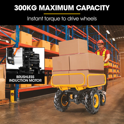 40V Battery Utility Cart, 300kg Load Capacity, 0.4m Front Tyres, Robust Build