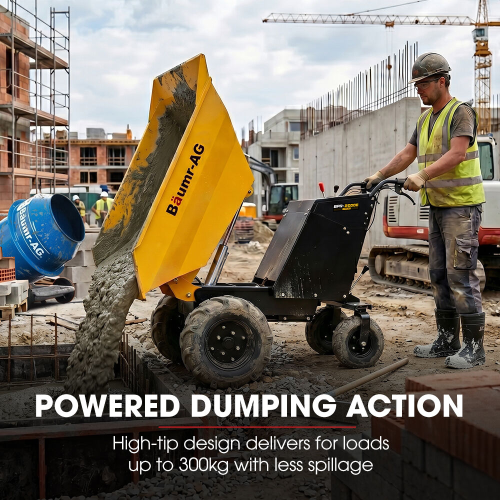 300kg / 110L Electric Wheelbarrow, Motorised Tipping Action, 48V 20Ah Battery Powered Mini Dumper