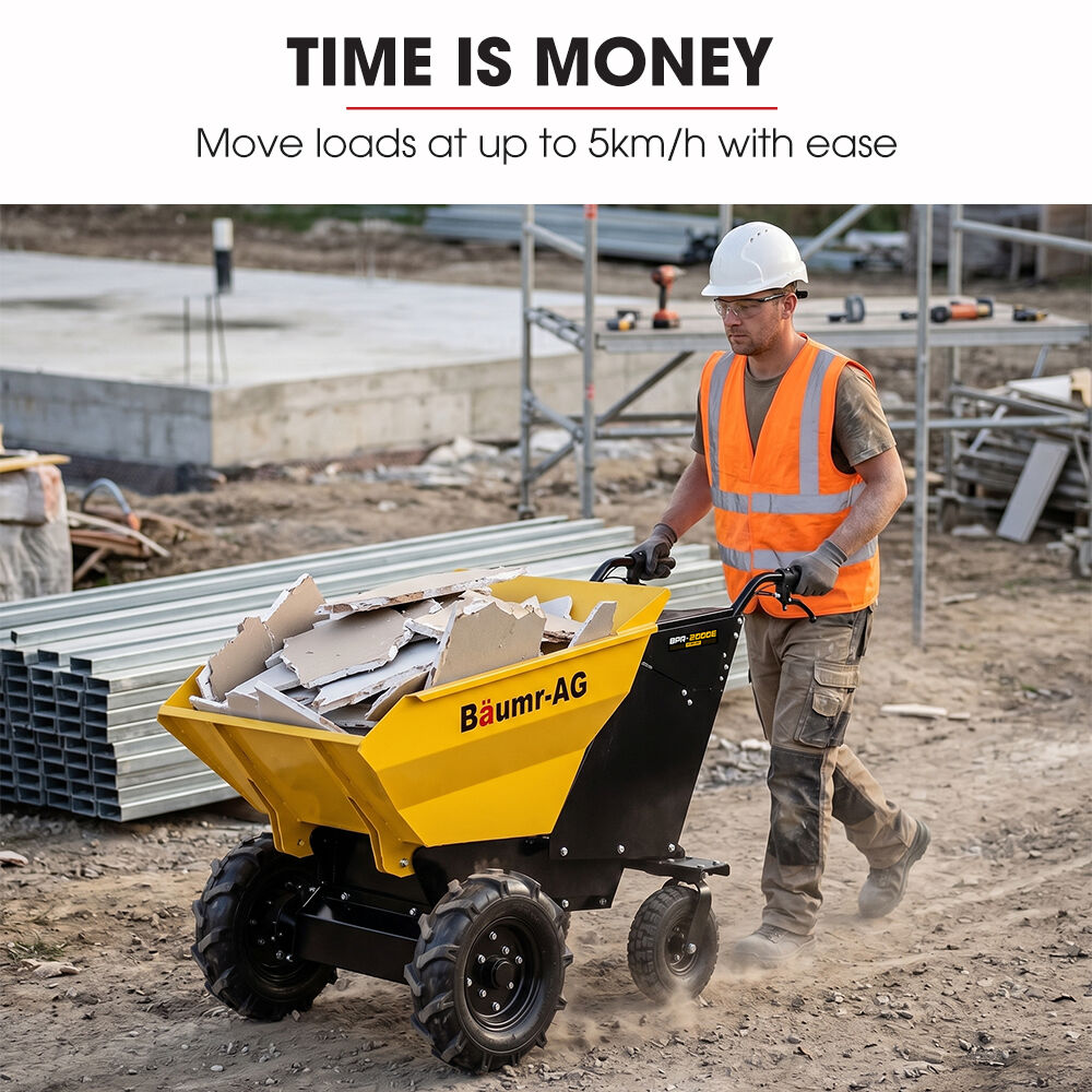 300kg / 110L Electric Wheelbarrow, Motorised Tipping Action, 48V 20Ah Battery Powered Mini Dumper