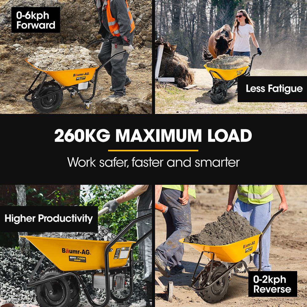 40V Electric Wheelbarrow, 0.8m³ Capacity, 260kg Load, Brushless Motor