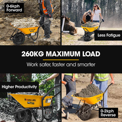 40V Electric Wheelbarrow, 0.8m³ Capacity, 260kg Load, Brushless Motor