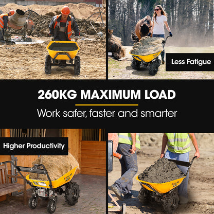 Electric Wheelbarrow with 100L Capacity, 260kg Load, 0.4m Wheels, 40V Battery