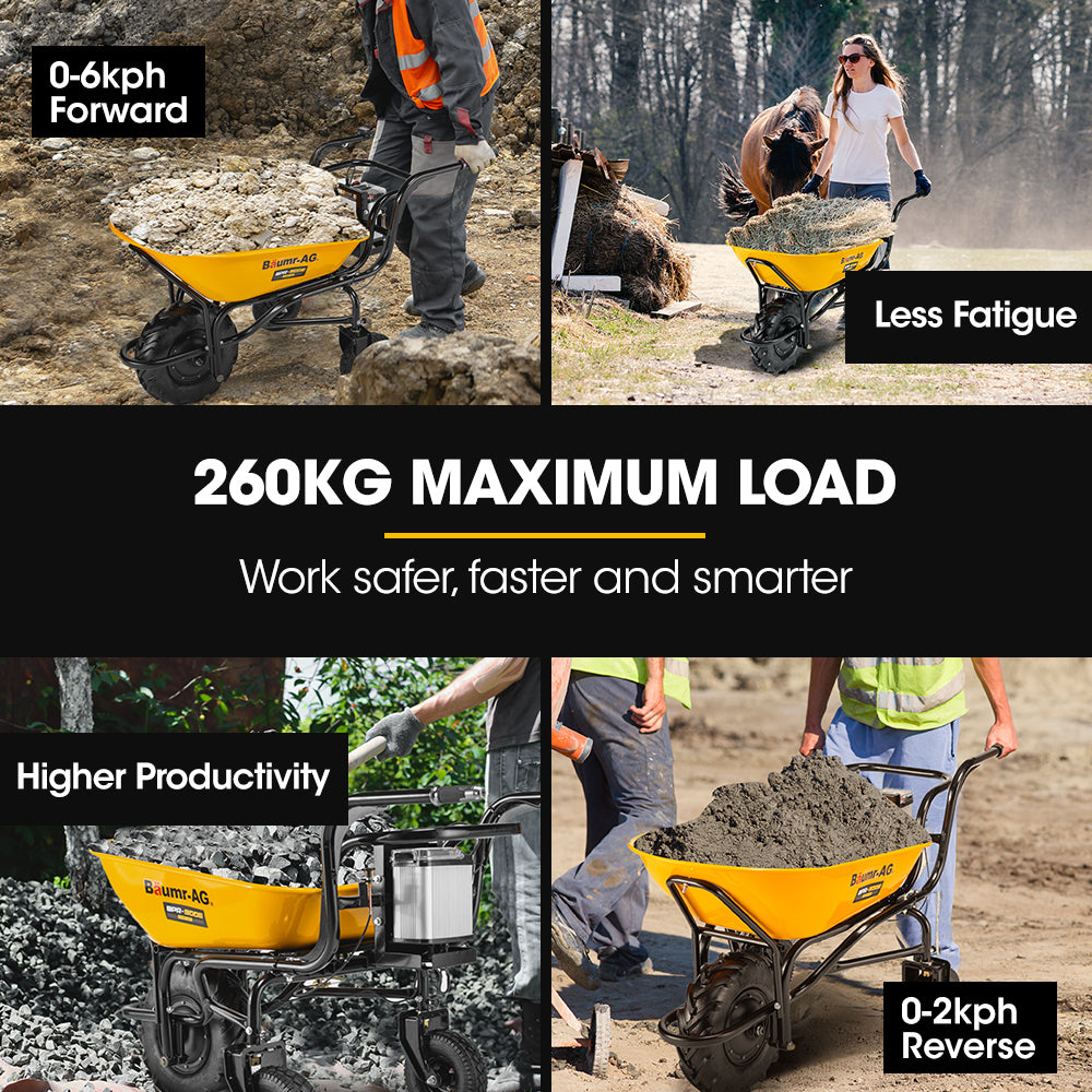 40V Electric Wheelbarrow: 100L Capacity, 3 Wheels, 260kg Load, 0.4m Tyre