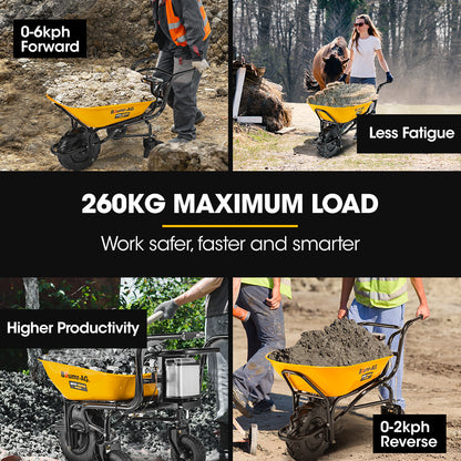 40V Electric Wheelbarrow: 100L Capacity, 3 Wheels, 260kg Load, 0.4m Tyre
