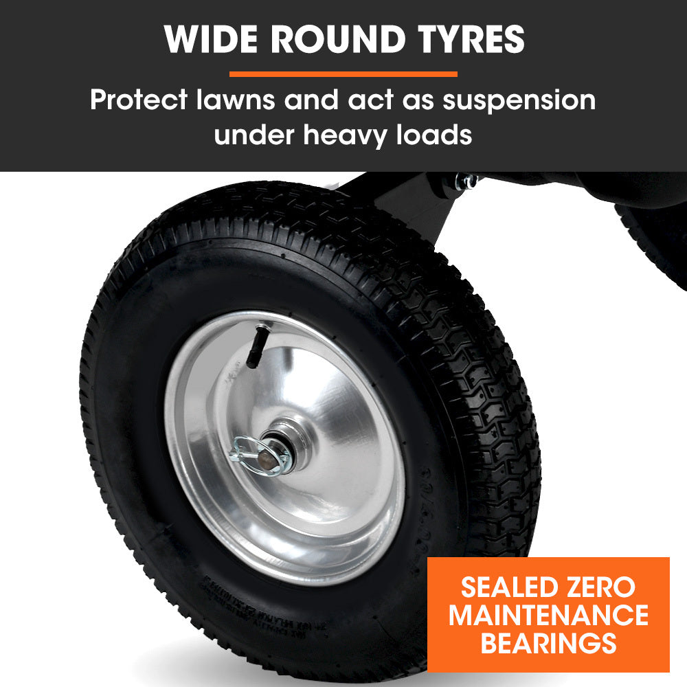Heavy Duty Poly Dump Cart, 272kg Load, 0.4m Tyres for Lawn Mower & ATV