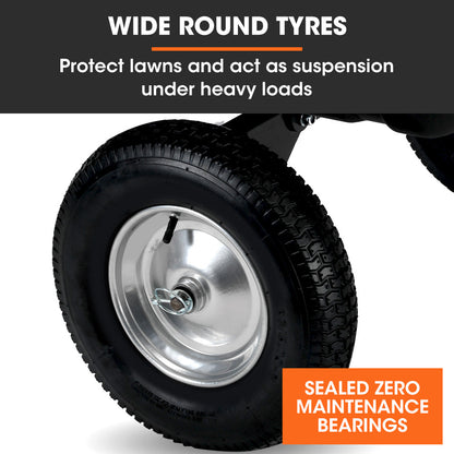 Heavy Duty Poly Dump Cart, 272kg Load, 0.4m Tyres for Lawn Mower & ATV