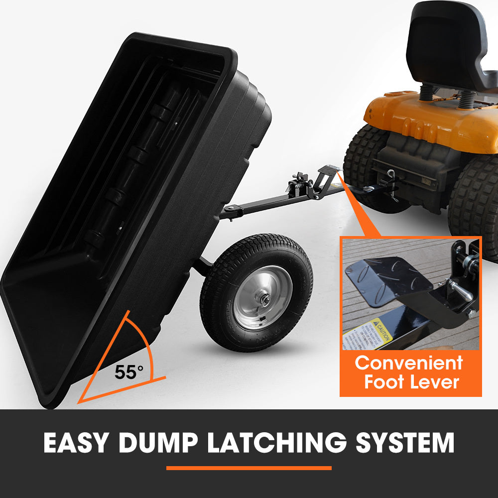 Heavy Duty Poly Dump Cart, 272kg Load, 0.4m Tyres for Lawn Mower & ATV