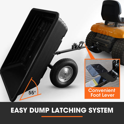 Heavy Duty Poly Dump Cart, 272kg Load, 0.4m Tyres for Lawn Mower & ATV