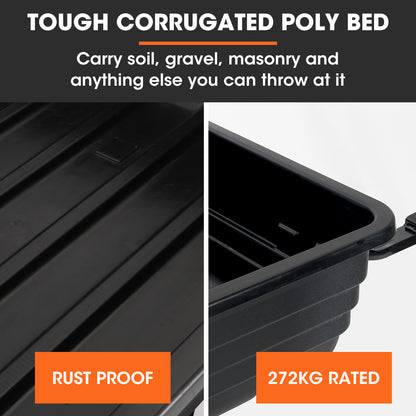 Heavy Duty Poly Dump Cart, 272kg Load, 0.4m Tyres for Lawn Mower & ATV